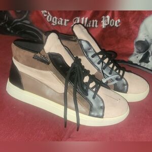 Brash black pink brown suede slip on zip up platform canvas skater shoes 10 NWT